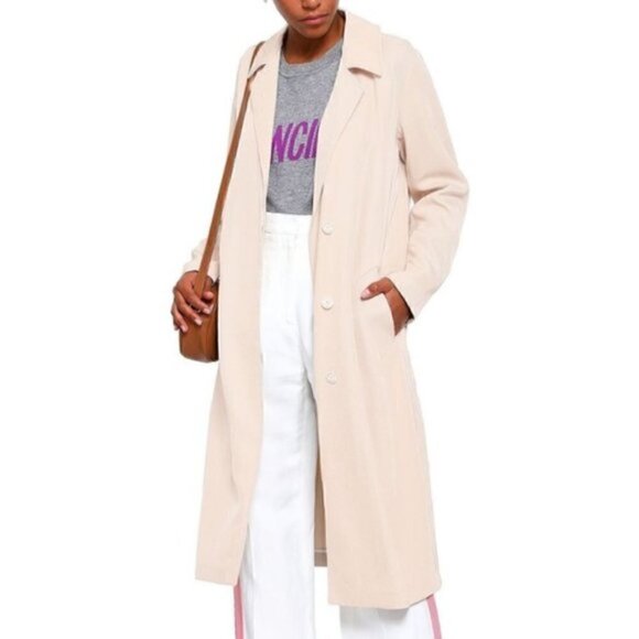 Sandro Trench Coat US L NWT EU 40 Robentine Notch Collar Beige Luxury - Picture 3 of 13